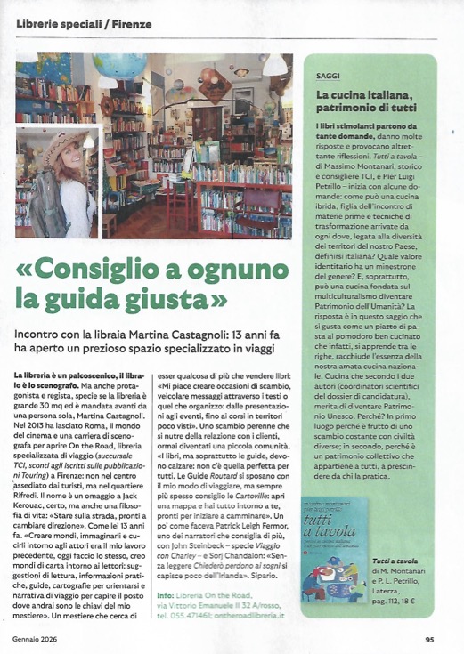 Numero di Gennaio 2026 della rivista cartacea Touring dedicato alla libreria On the Road.